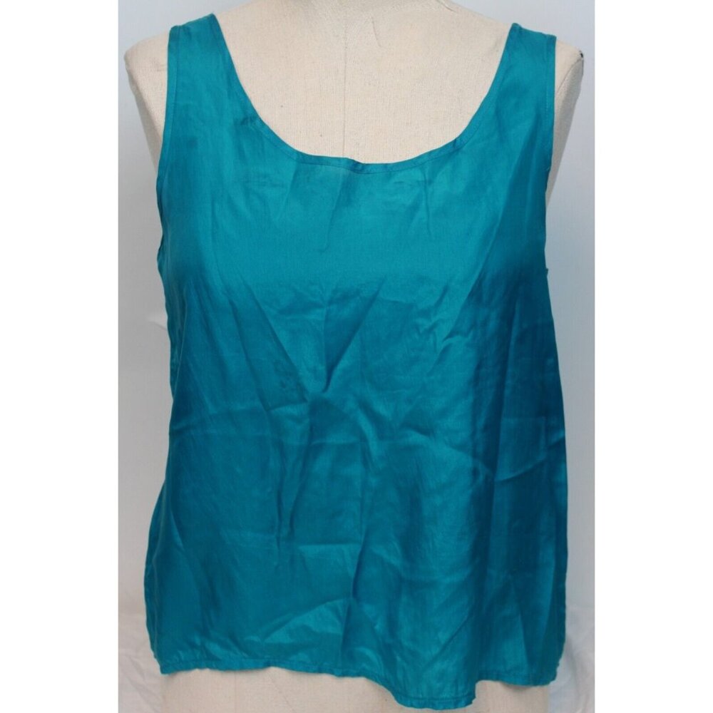 VTG 1990s Jonathan Martin Aqua Blue Silk Shirt Women Medium Tank Top Blouse Unde